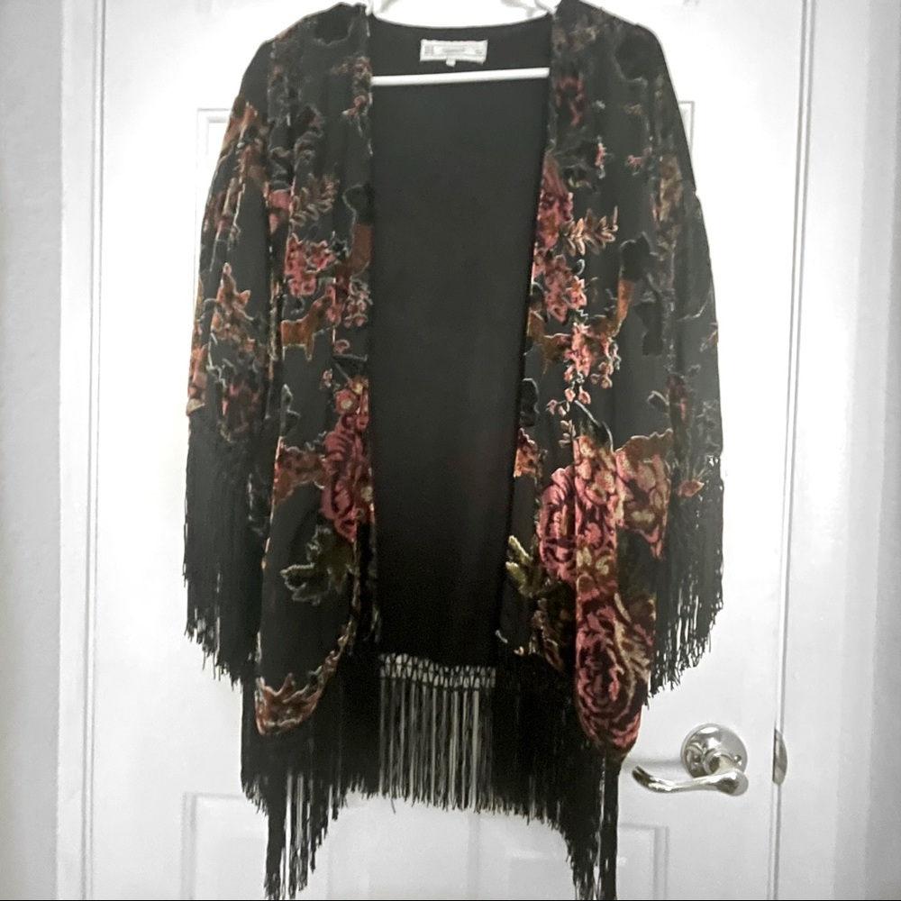 Velvet Burnout Fringe Kimono